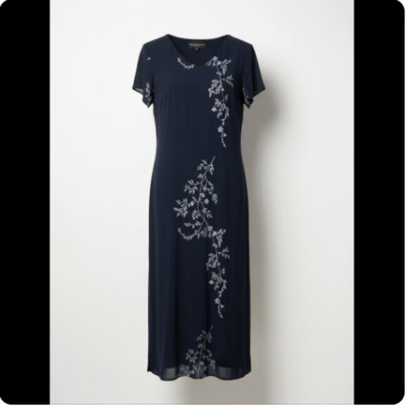 Donna Ricco Elegant Navy Blue Floral Maxi Dress Gown, 14 - Picture 14 of 15